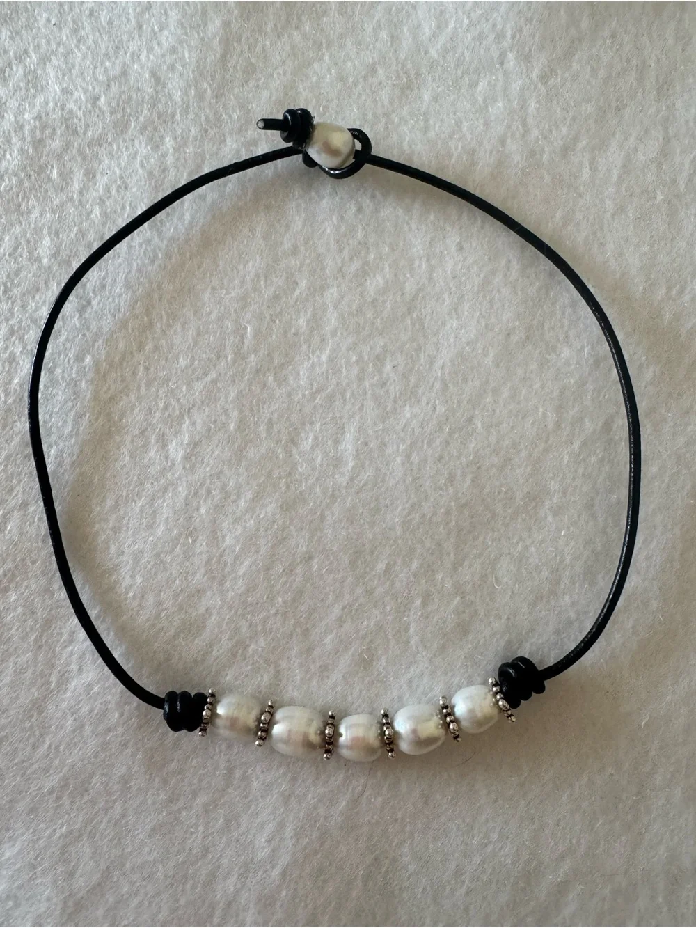 Sundance 925 Sterling Silver and Pearl Black Leather Cord Choker Necklace NEW